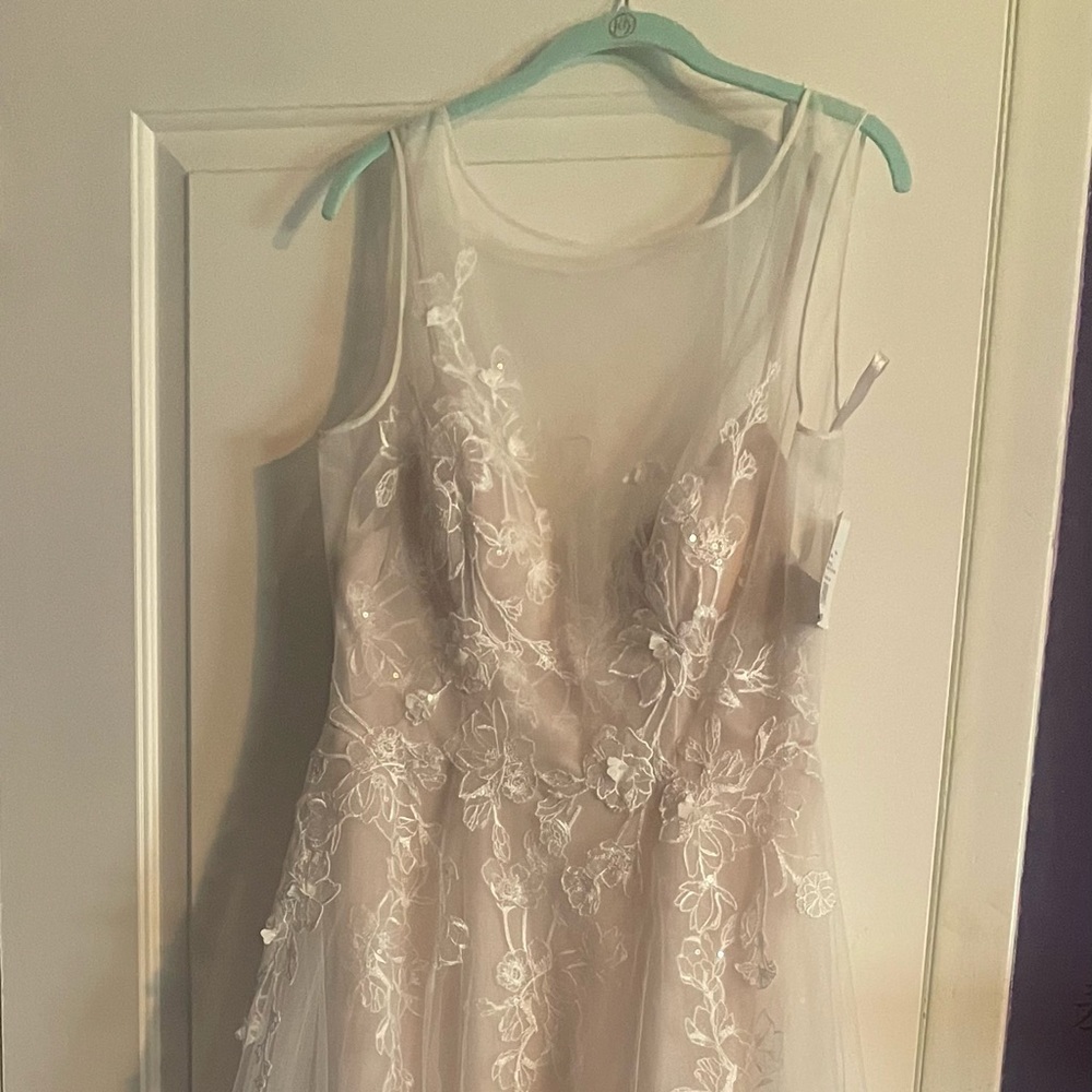 Melissa Sweet A-line wedding gown with blush underlay. New with tags